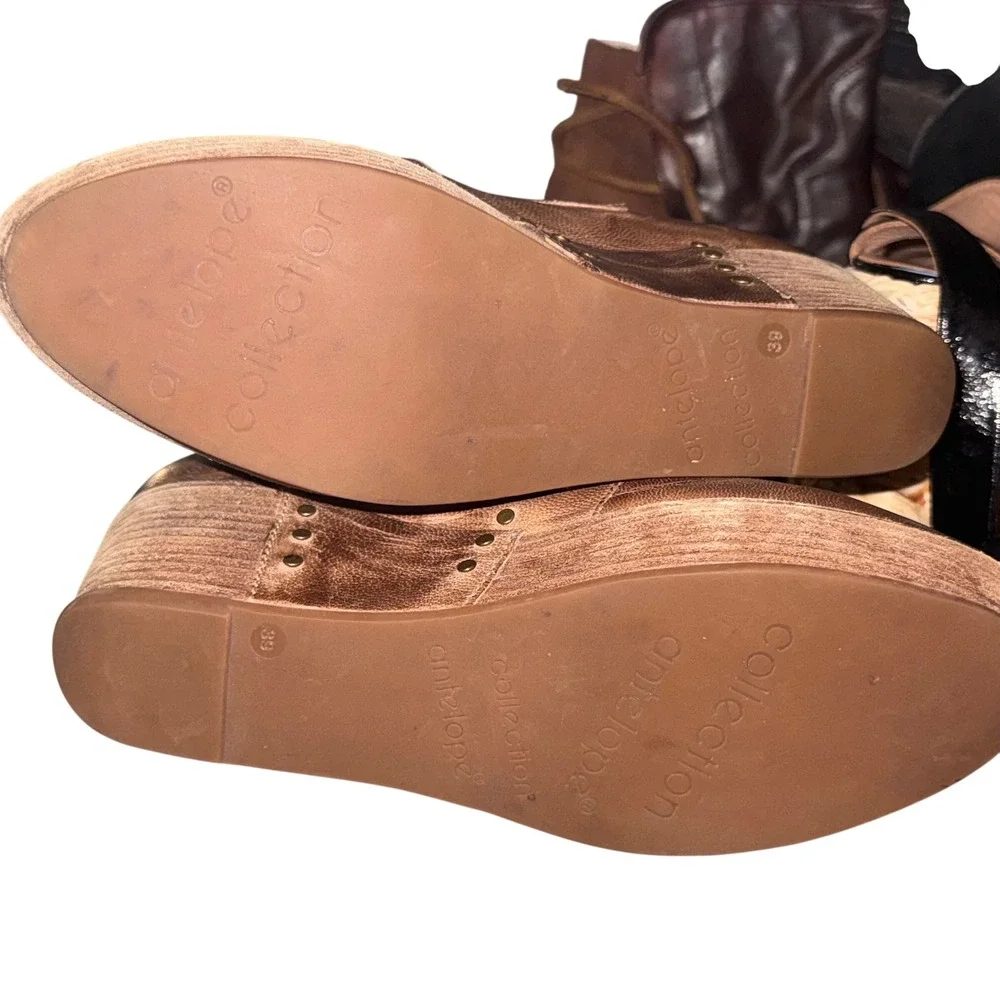 Antelope Brown Leather Mary Jane Wedge Clogs Shoes Women's EU 39 US 8.5 Comfort